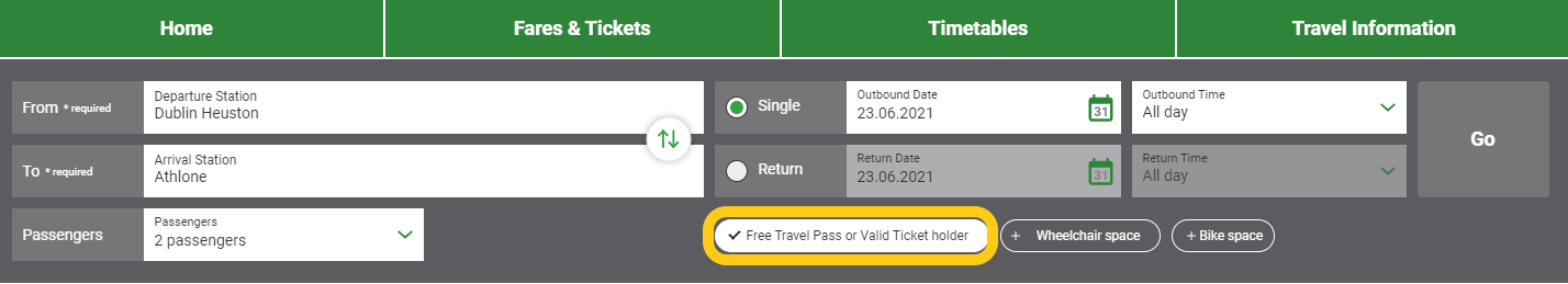 booking free travel on irish rail