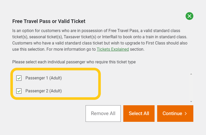 JP Free Travel tick box