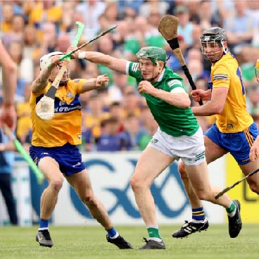 Clare vs Limerick hurling action shot