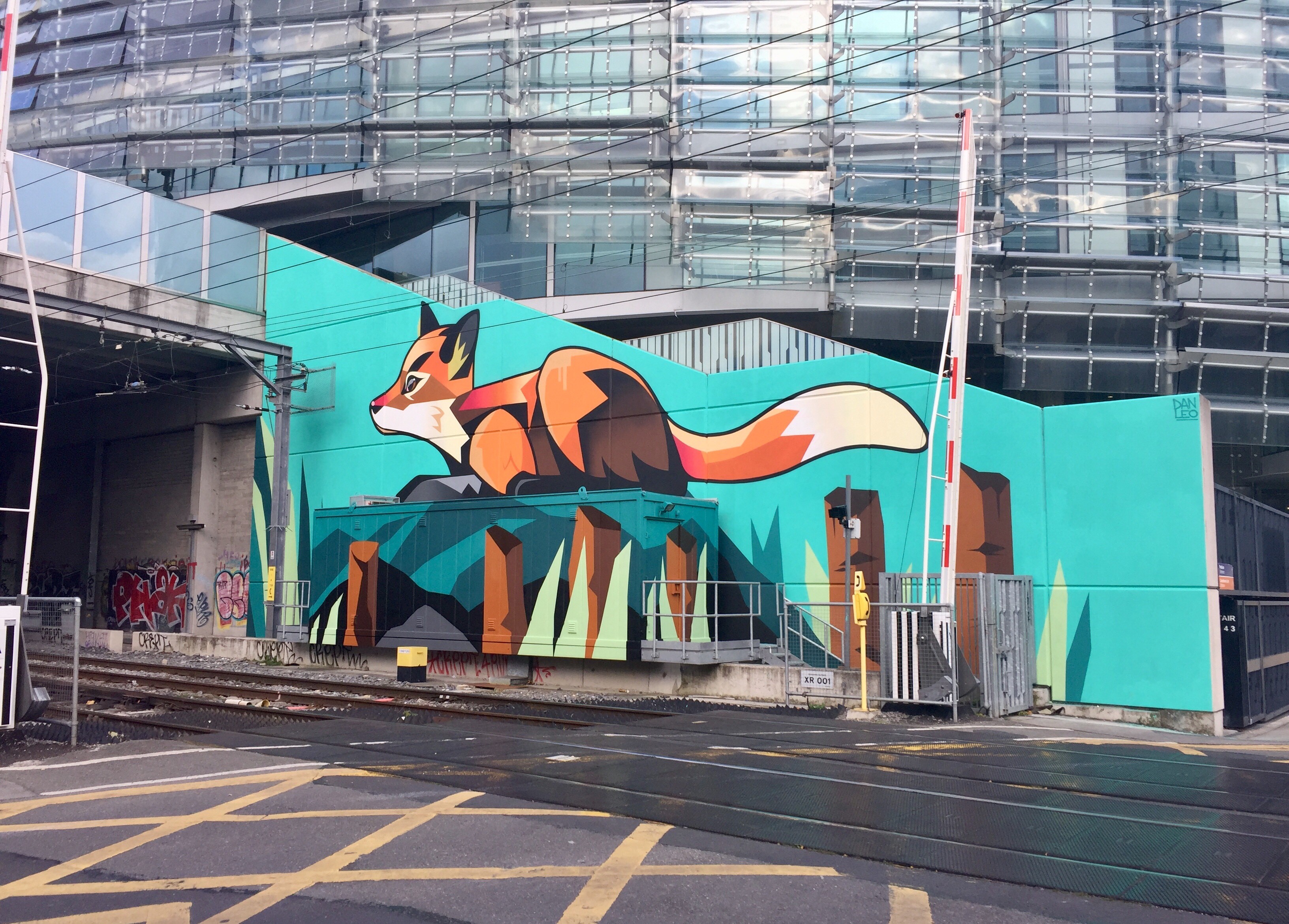 The fox mural on the southern "bookend" wall