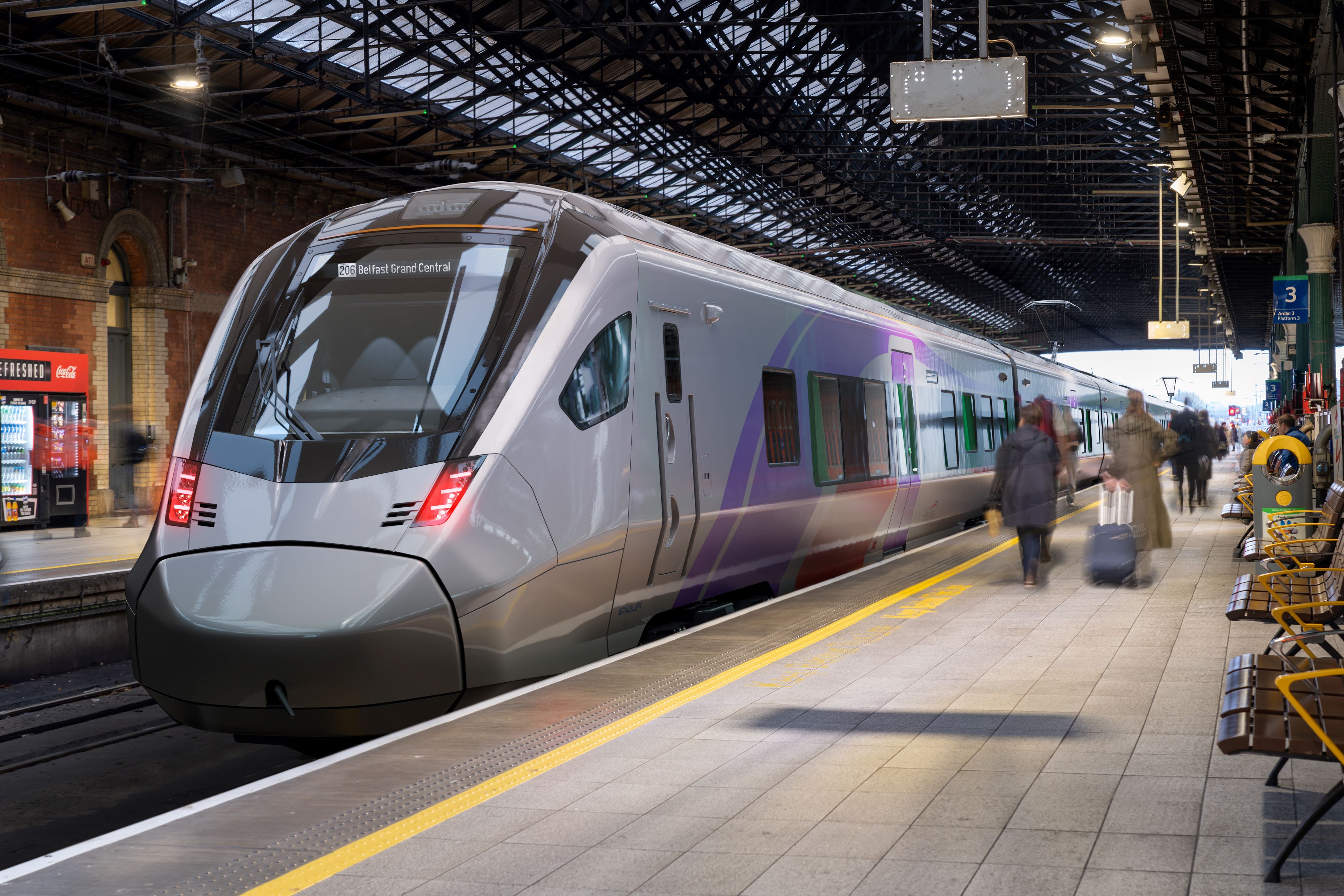 Exterior image of new Stadler Dublin to Belfast Enterprise fleet