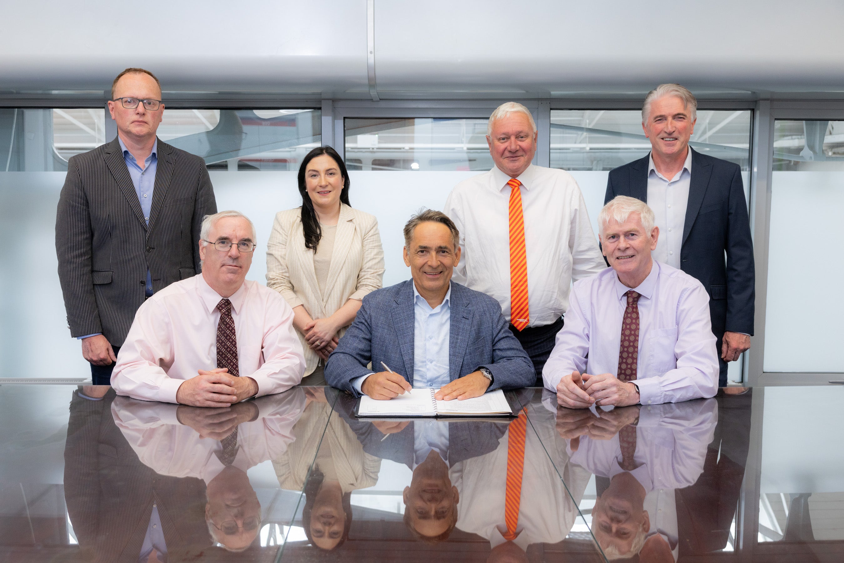 Pictured at the signing of a new contract between Iarnród Éireann - Irish Rail (IÉ) and RSRG was Back row: from left Gavan Cooper, OTM Contract Manager, IÉ; Sinéad Leonard, Chief Procurement Officer, IÉ; Billy Stamp, Managing Director, Ireland, RSRG; Tom Ruane, Infrastructure Production Plan Manager, IÉ;
Front row: Cathal&nbsp;Mangan, Chief Civil Engineer, Director - Infrastructure Manager (designate) IÉ; Hubert Rhomberg, Chairman, Rhomberg Sersa Rail Group (RSRG) Owner Board, and Éamonn Ballance, Director - Infrastructure Manager IÉ.&nbsp;