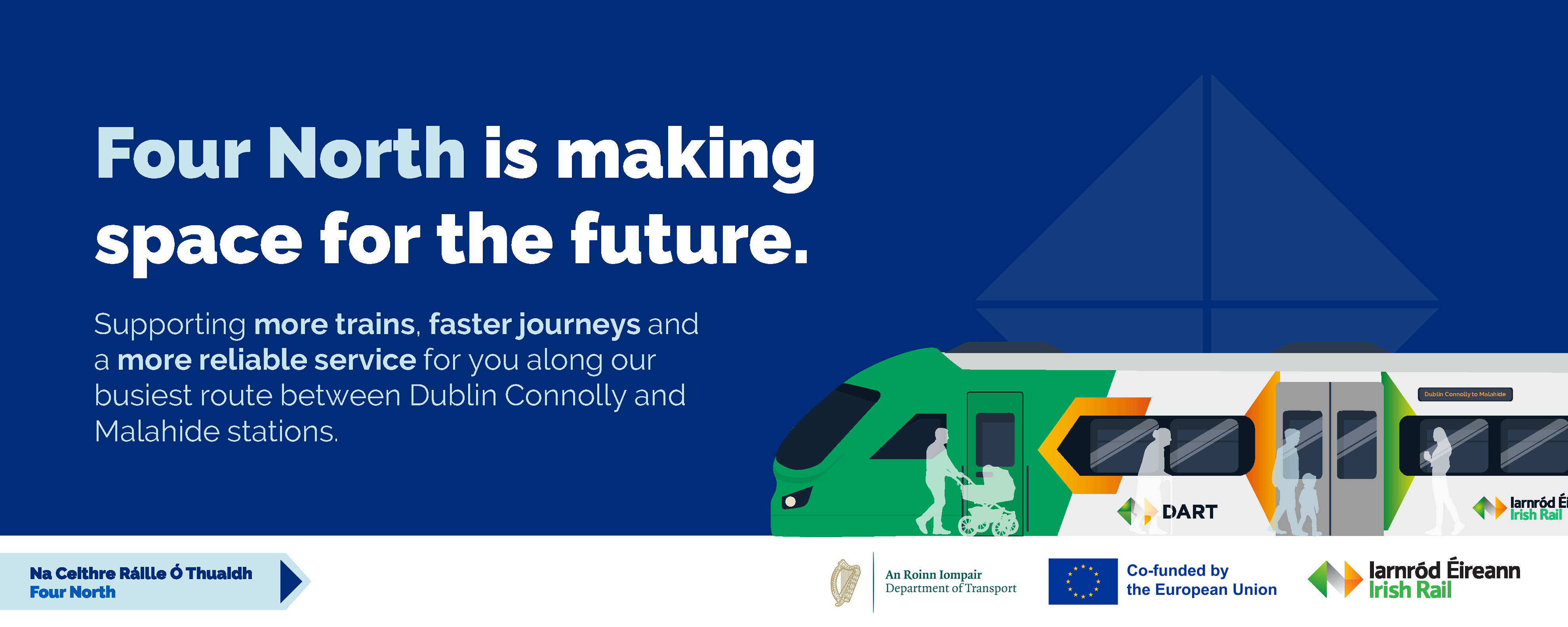 Four North is making space for the future. Supporting more trains, faster journeys and a more reliable service for you along our busiest route between Dublin Connolly and Malahide stations.