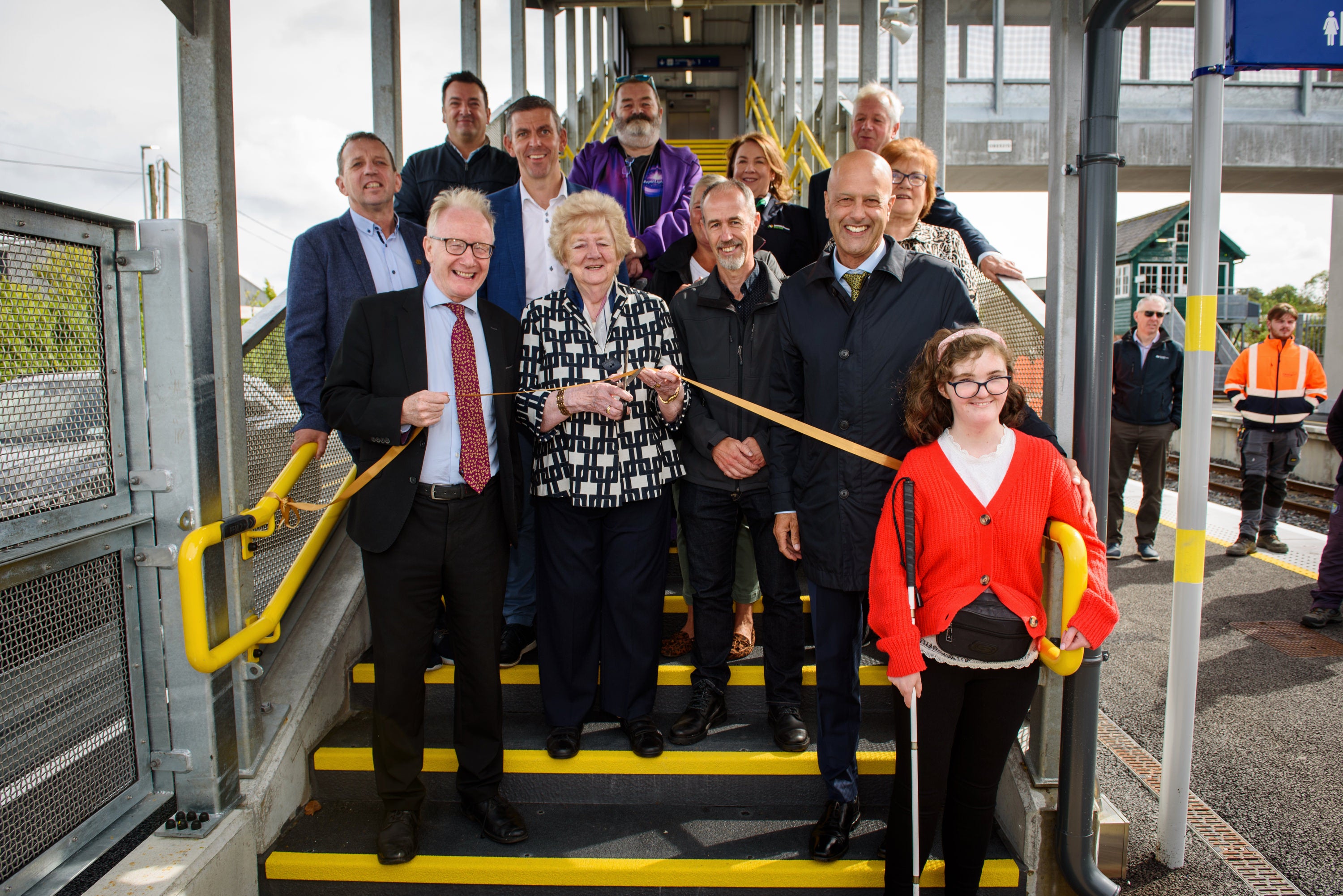 Marking the completion of the accessibility upgrade at Boyle Station were:
Front: Minister of State at the Dept. of Public Expenditure Frank Feighan , Margaret Browne (Resident at Boyle Station House where her late husband PJ was the Station Manager). Iarnród Éireann Regional Manager David Joyce, Dr Martin Daly TD, Roisín Lenehan Users Disability Group.
Middle: Councillor Séan Moylan, Senator Gareth Scahill, Station Manager Mary Connolly, Councillor Valerie Byrne
Back: Iarnród Éireann Programme Manager Colin Grimes, Gary Kearney Iarnród Éireann Disability Users Group, Councillor Liam Callaghan