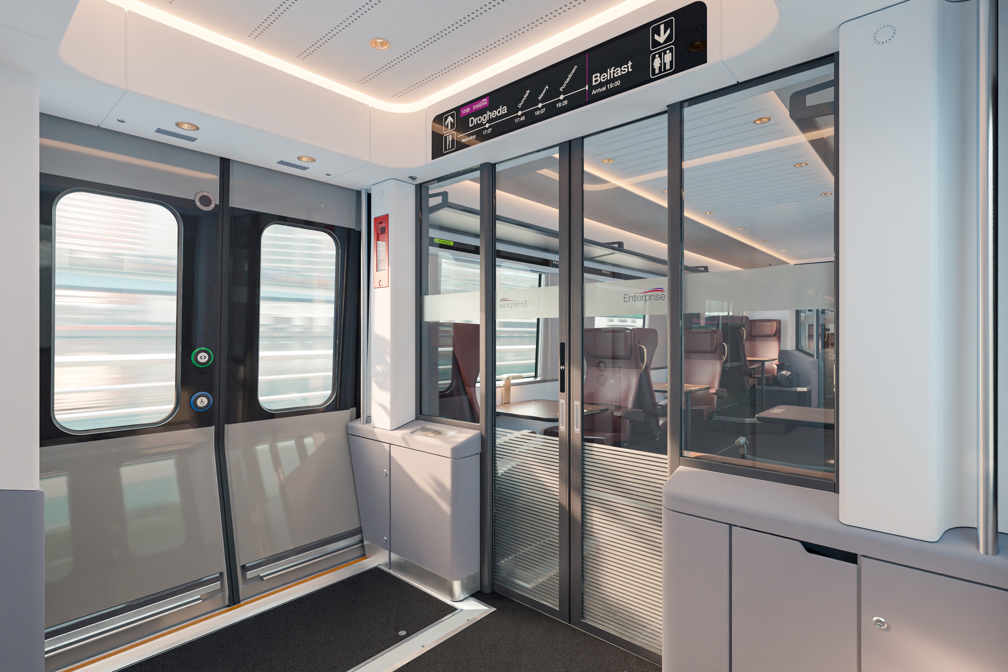 Interior image of new Stadler Dublin to Belfast Enterprise fleet (Vestibule area)