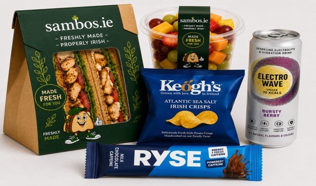 A range of products which will be available as part of a pilot catering service on selected Dublin/Galway train services, from Monday 24th August.