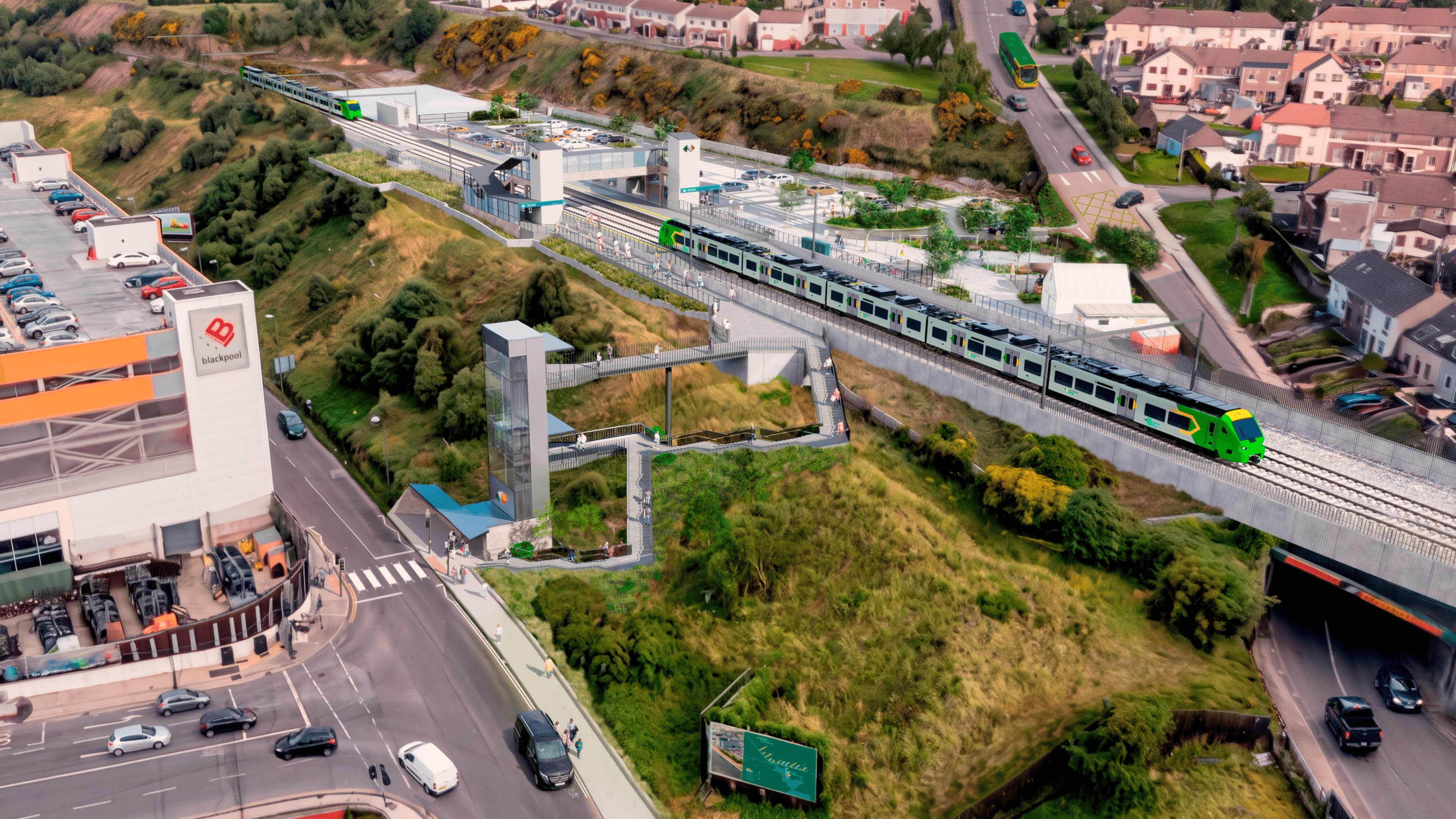 A mock-up image of how the new station at Blackpool, Cork will look after the completion of the CACR project