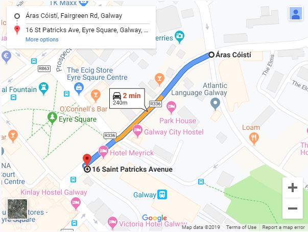 Map showing car parking around galway train station