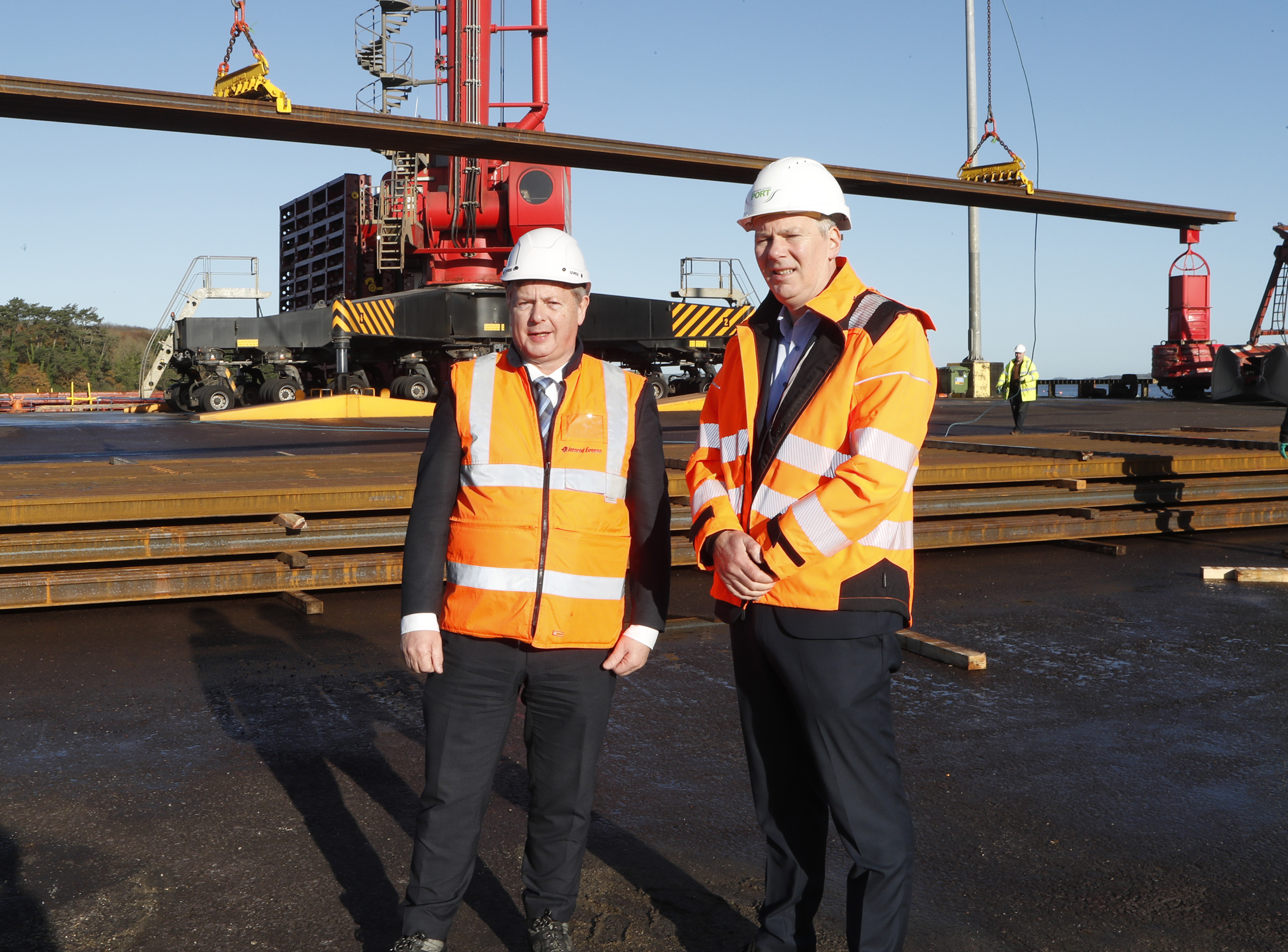 Our CEO, Jim Meade with Pat Keating, CEO of Shannon Foynes Port Company at the unloading of track for the project at the port