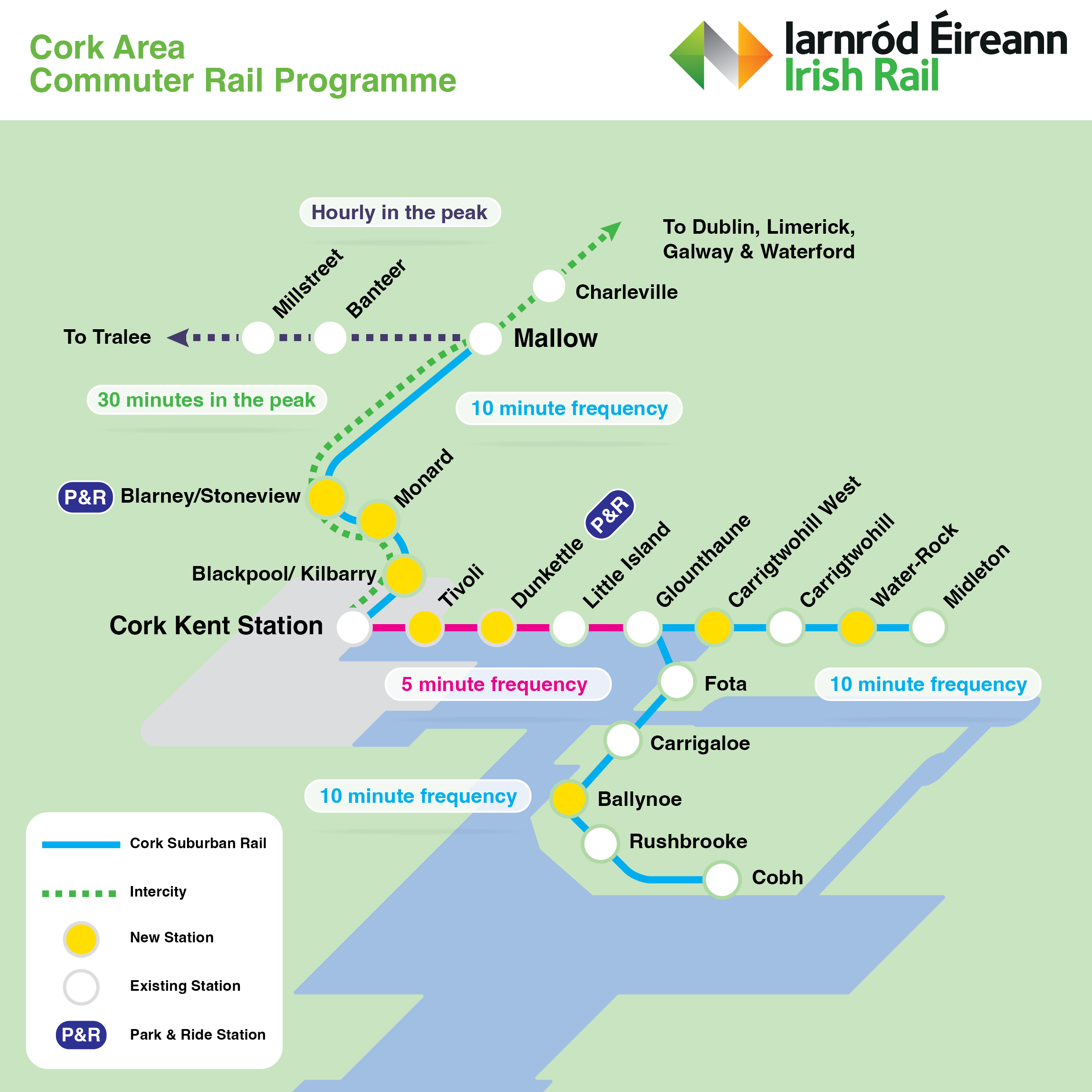 Cork Area Commuter Rail map